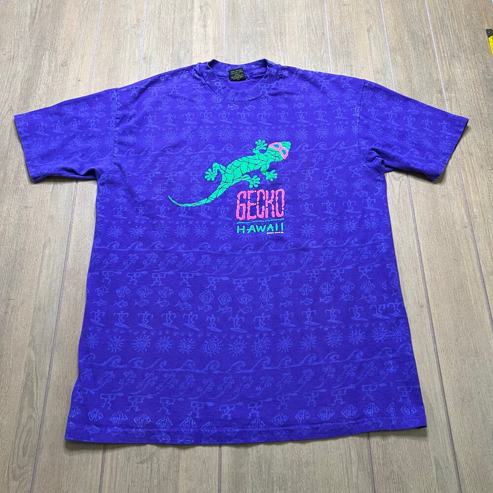 vintage 90s Gecko Hawaii t-shirt all‎ over print AOP surf skate Shirts XL